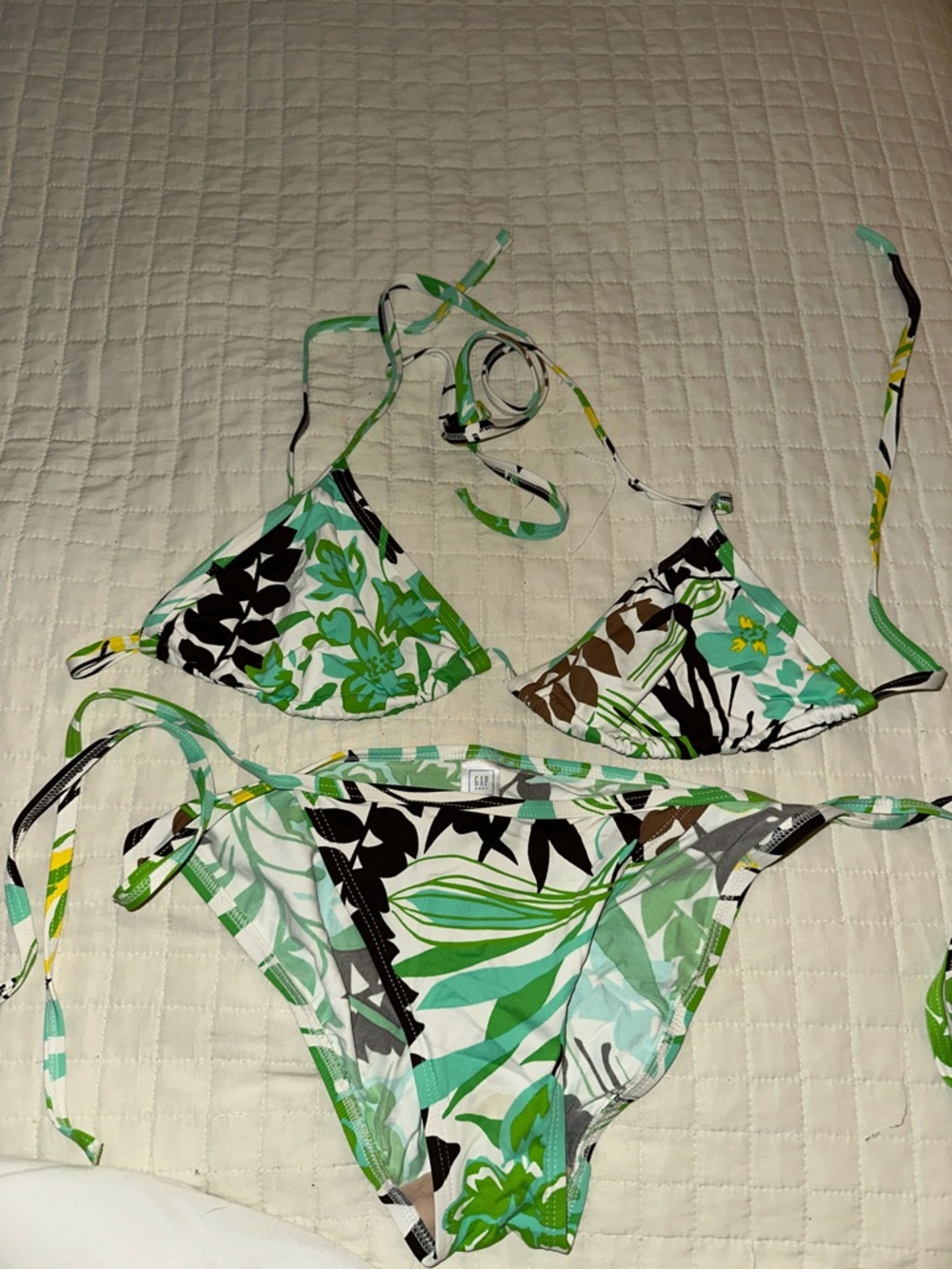 GAP Green White Black Floral Triangle Bikini